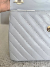 Load image into Gallery viewer, Chanel series 25 Grey Lambskin Chevron Trendy CC Top Handle Flap Bag Size Small with Champagne GHW and Detachable Shoulder strap
