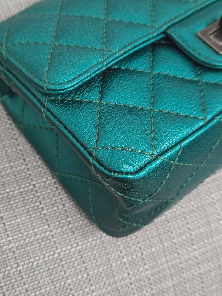 Chanel Series 28 Emerald Green Turquoise Calf skin 2.55 Reissue Mini Flap Bag with Ruthenium Hardwars