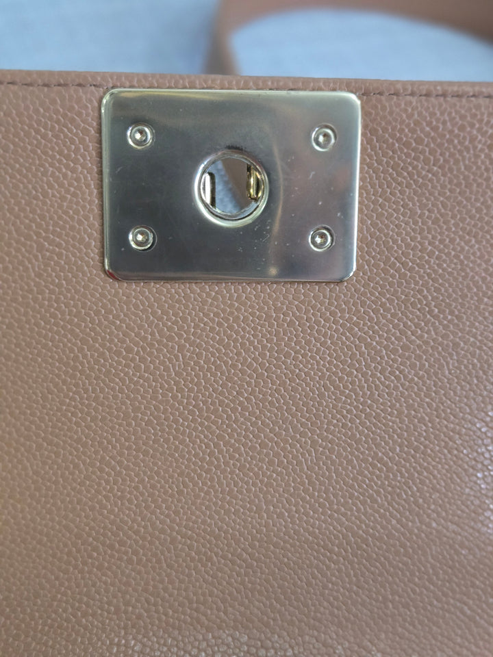Chanel 21K 2021 Fall/Winter Collection Caramel Brown Caviar shiny champagne GHW Small Le Boy Flap Bag