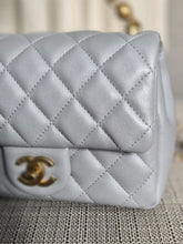 Load image into Gallery viewer, CHANEL Pearl Twist Pearly Silver Light Blue Lambskin Mini Flap Bag
