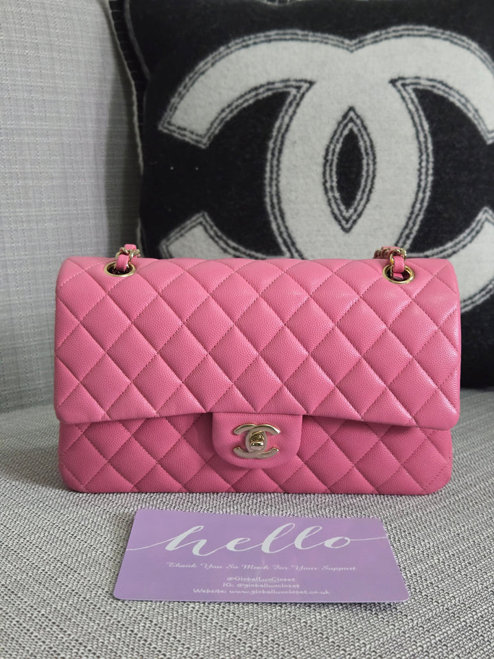 Chanel 21P 2021 Pre spring/summer collection Pink Caviar Champagne GHW 11.12 Timeless Classic Medium ML Double Flap Bag