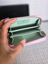 Load image into Gallery viewer, Chanel 23P collection 2023 Mauve undertone Pink Caviar Big Logo LGHW Zippy Coin Purse 2023 with mint green lining
