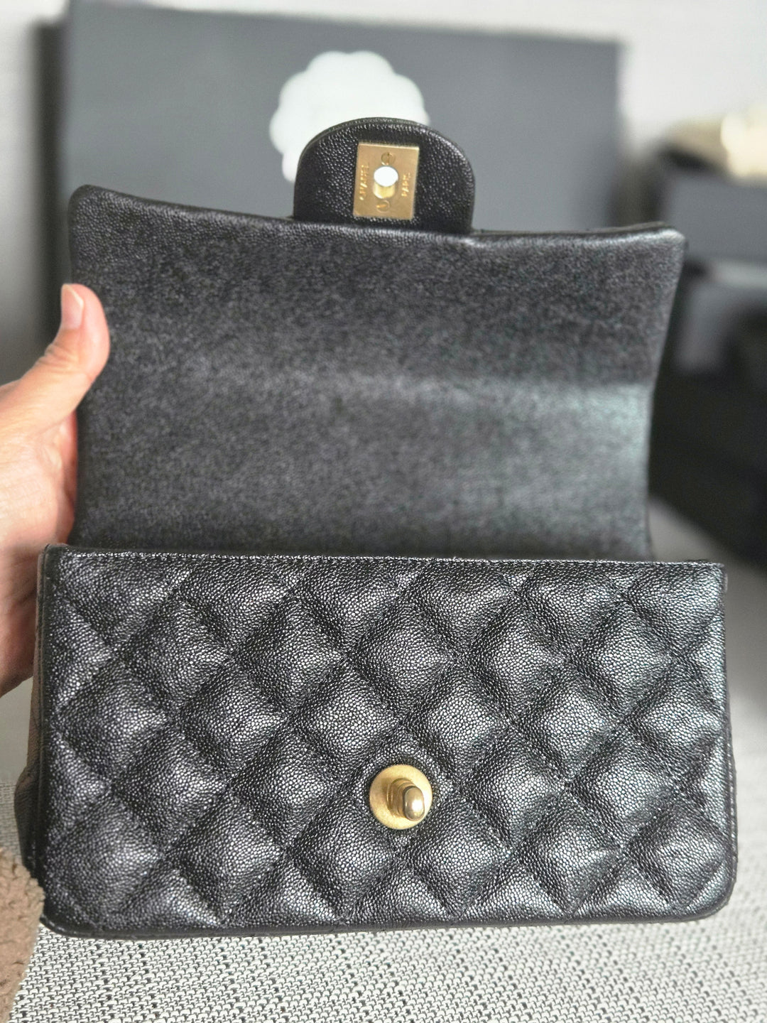 Chanel series 31 21S 2021 Collection Black Caviar Aged GHW Mini Rectangular Flap Bag with Top Handle
