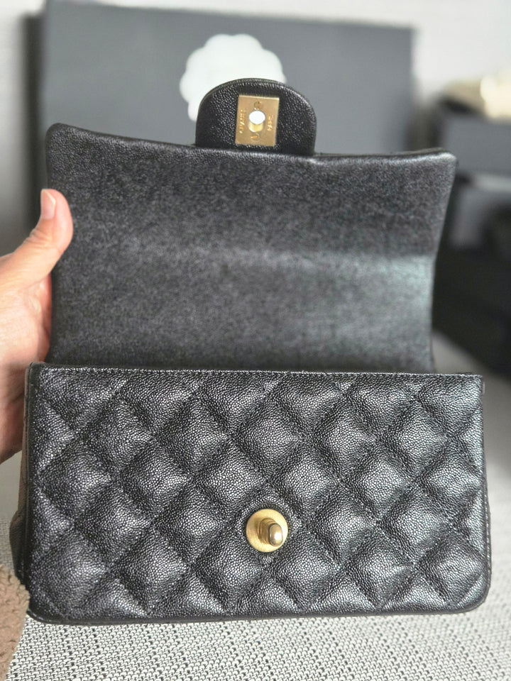 Chanel series 31 21S 2021 Collection Black Caviar Aged GHW Mini Rectangular Flap Bag with Top Handle