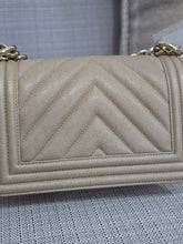 Load image into Gallery viewer, Chanel series 26 18A 2018 Fall/Winter Collection Iridescent Light Beige Chevron Caviar Le Boy Flap Bag size Small with Shiny GHW
