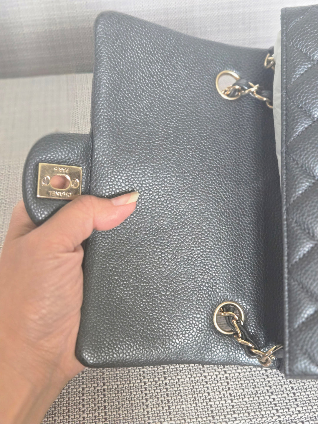 Chanel series 25 2018 Summer/Spring 18S Collection Pearly Dark Grey Caviar LGHW Mini Rectangular Flap Bag