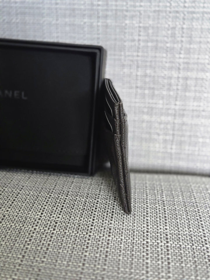 Chanel 2024/2025 25C collection Dark Chocolate Brown Caviar LGHW Flat Card Holder
