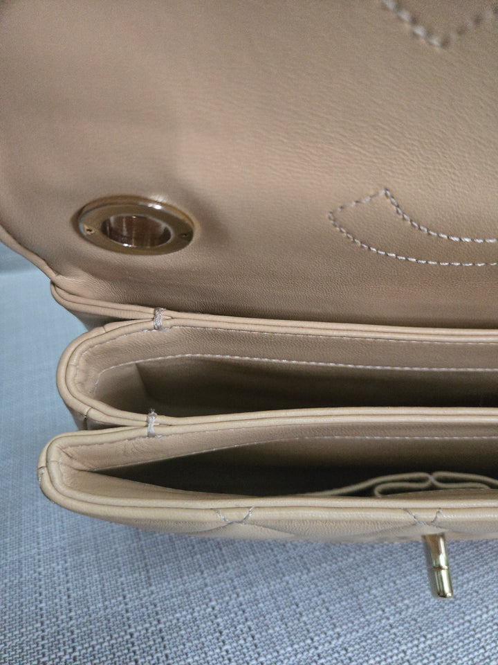 Chanel series 26 2018 Beige Lambskin Trendy CC Flap Bag with Top Handle Size Small with Champagne GHW and detachable Shoulder strap