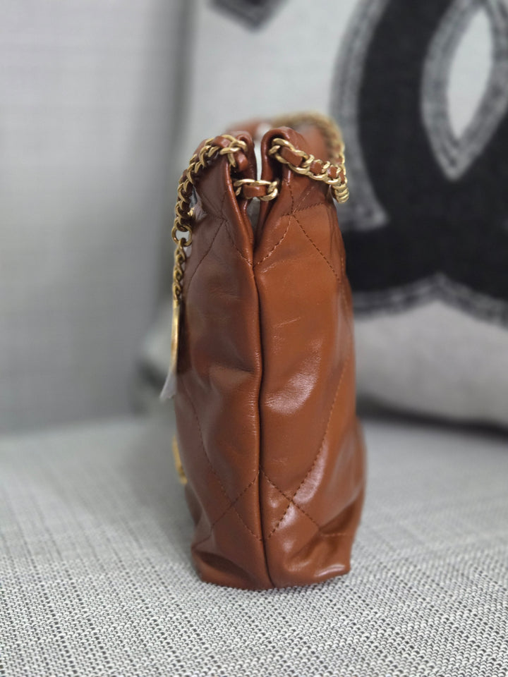 Chanel 23A 2023 Fall/Winter Collection Brown Lambskin Mini 22 Bag