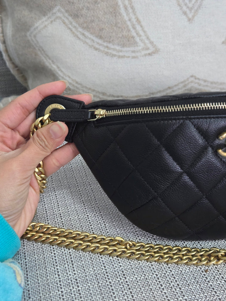 Chanel 24B 2024 Fall/Winter Black Caviar GHW Sweetheart Adjustable chain Waist Bag/Fanny Bag/Bum Bag