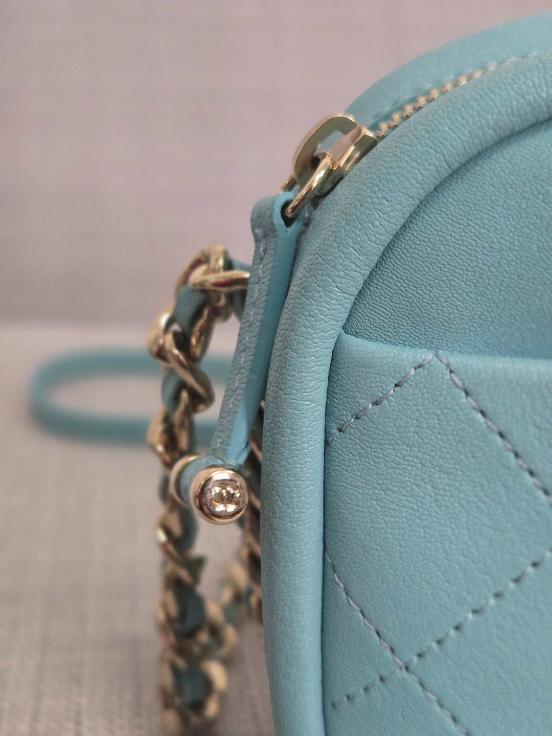 Chanel Series 26 2018/2019 19C Tiffany Blue Calfskin Casual Trip Camera Case Bag with Champagne GHW