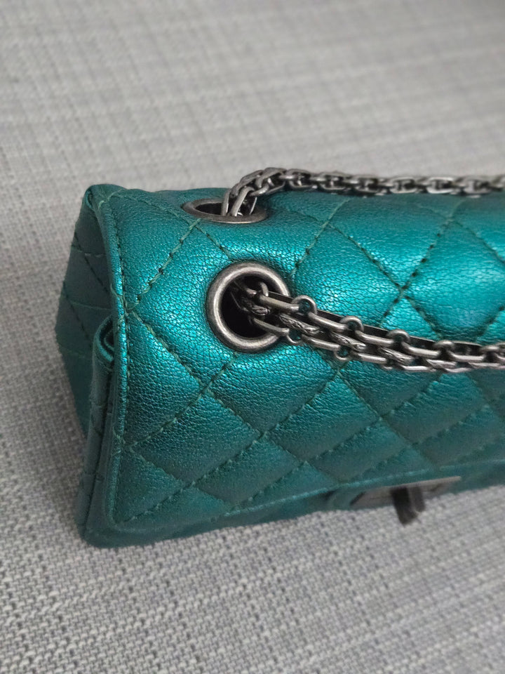 Chanel Series 28 Emerald Green Turquoise Calf skin 2.55 Reissue Mini Flap Bag with Ruthenium Hardwars