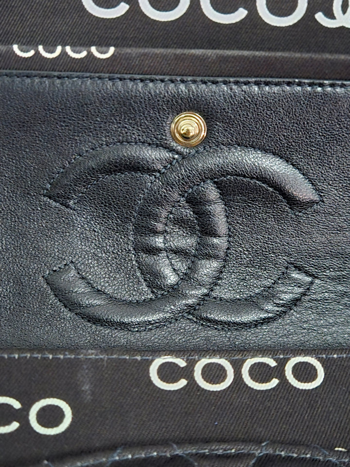Chanel series 7 2002/2003 Black Canvas Quilted “COCO” Medium Classic Flap Light Gold Hardware