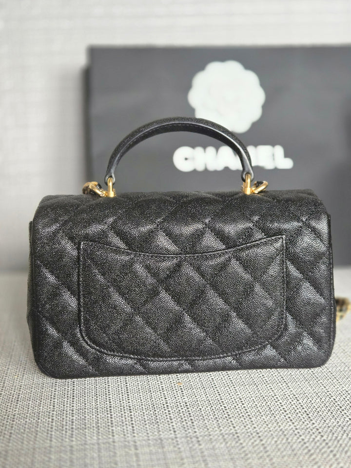Chanel series 31 21S 2021 Collection Black Caviar Aged GHW Mini Rectangular Flap Bag with Top Handle