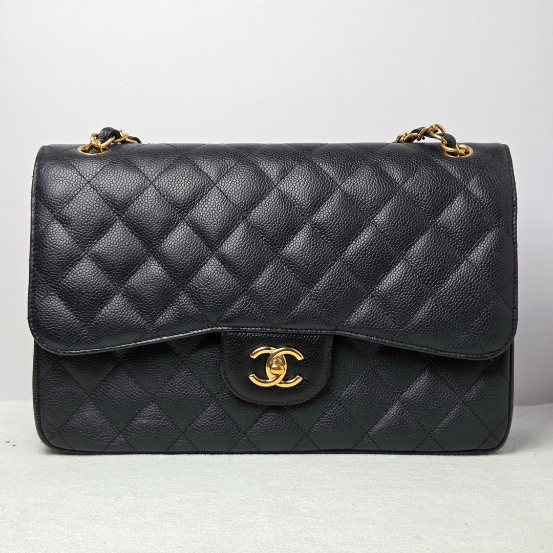 CHANEL series 16 Black Caviar GHW Jumbo Timeless Classic Double Flap Bag 2012