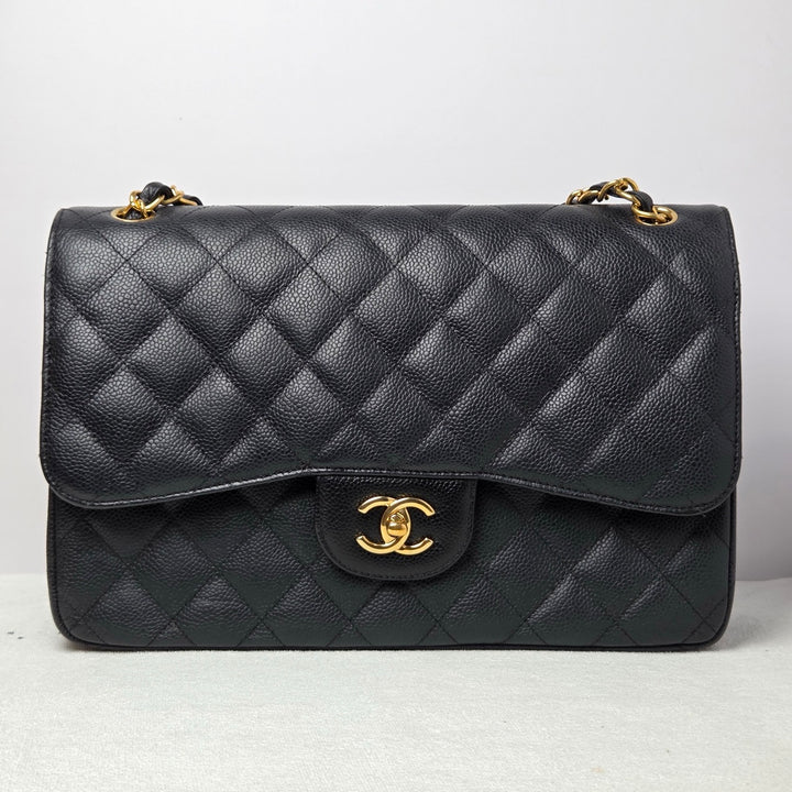 CHANEL series 16 Black Caviar GHW Jumbo Timeless Classic Double Flap Bag 2012