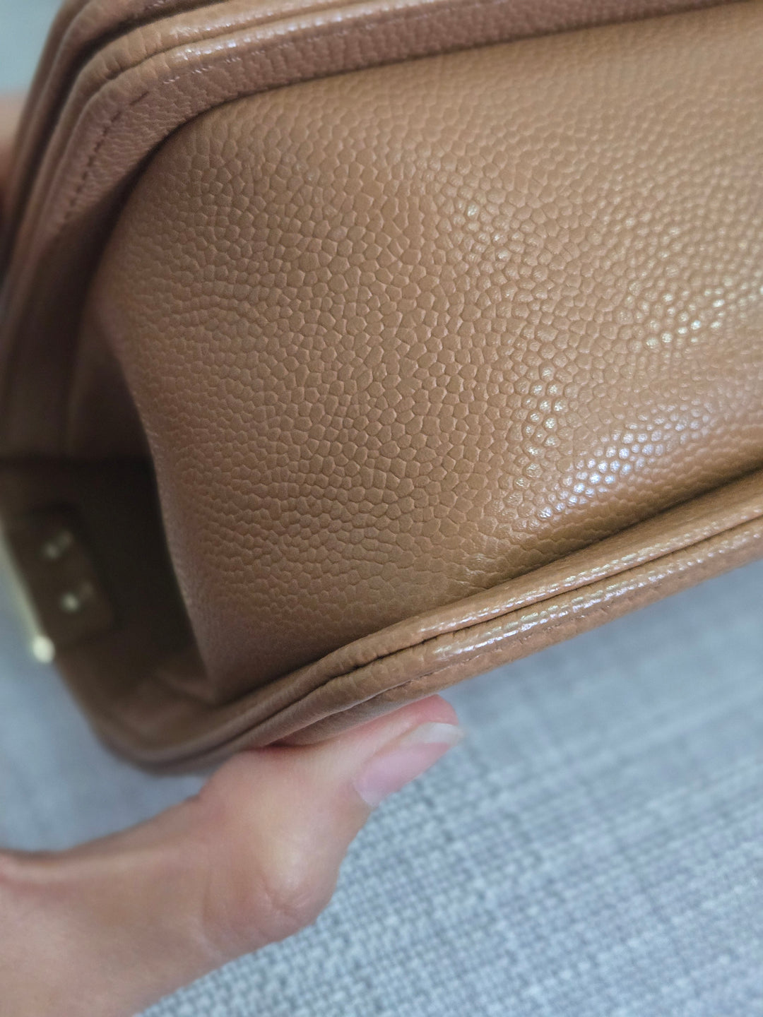Chanel 21K 2021 Fall/Winter Collection Caramel Brown Caviar shiny champagne GHW Small Le Boy Flap Bag