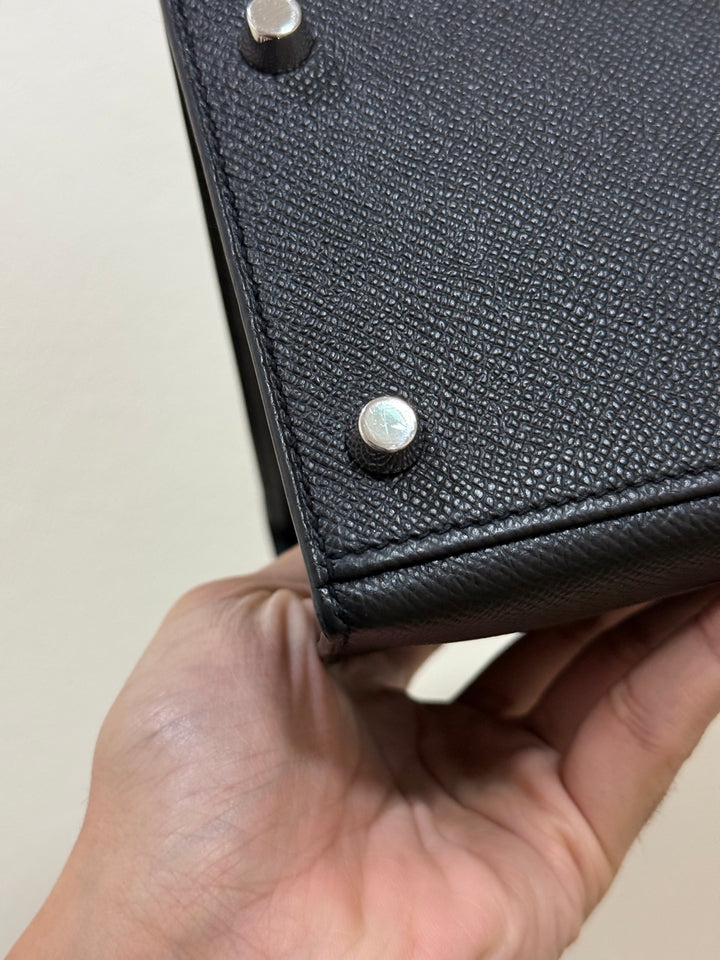 Hermes Kelly 28 in Black Noir Epsom Sellier Leather PHW Stamp R 2014