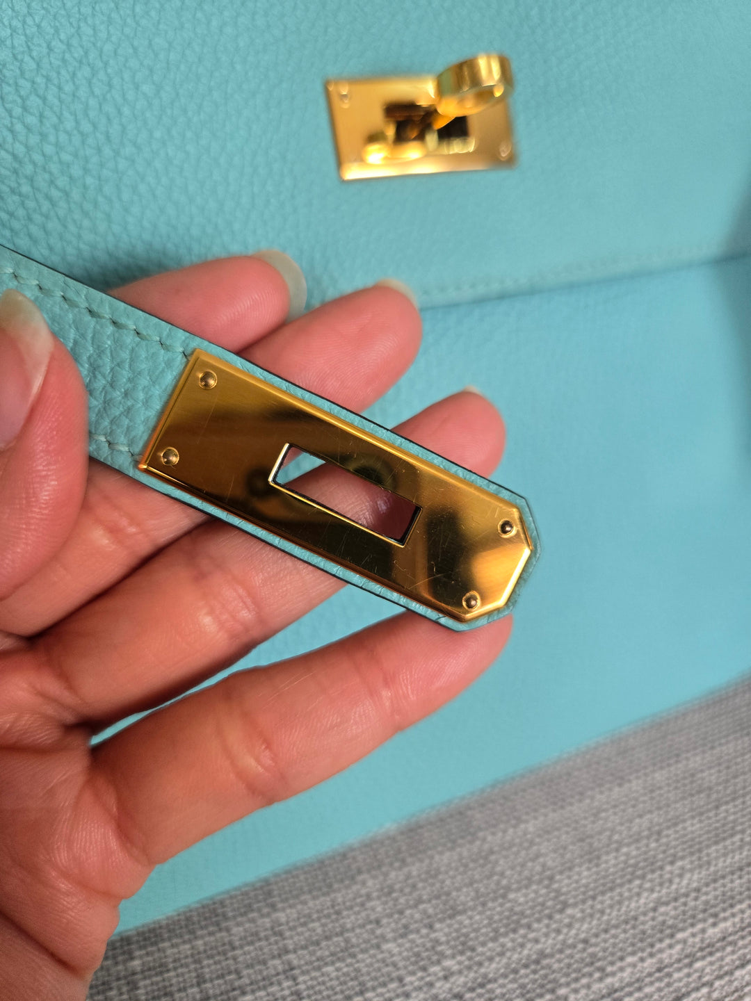 Hermes Kelly 28 in Bleu Atoll Togo Leather GHW