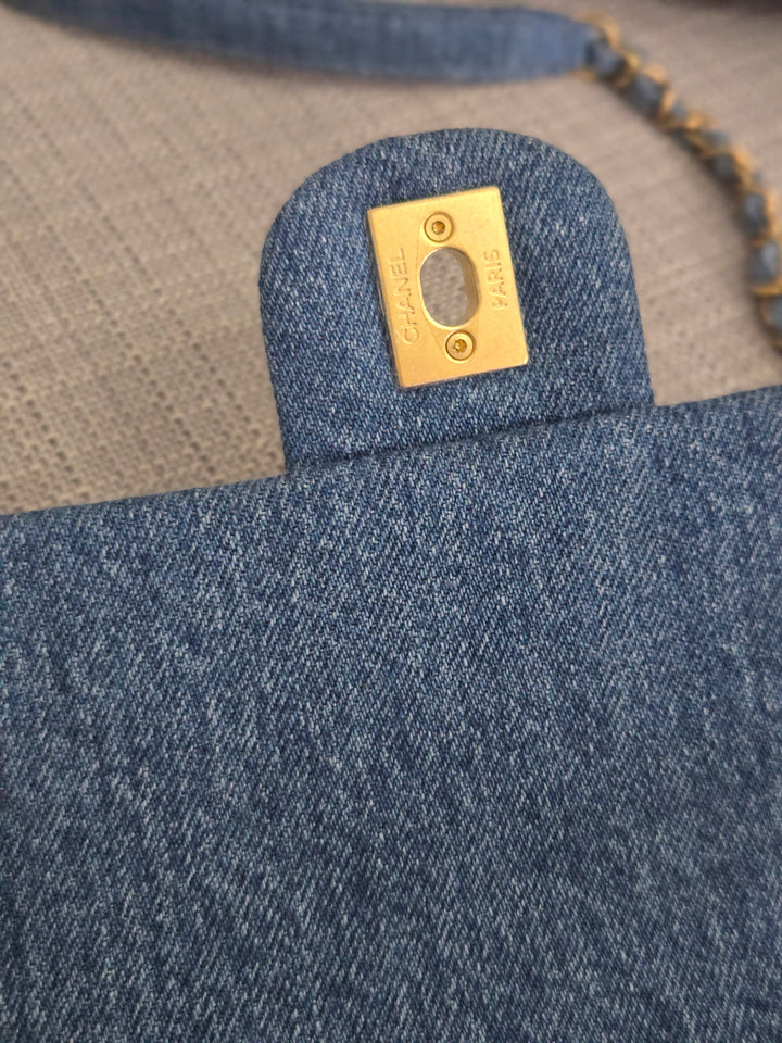 Chanel 22P Blue Denim Mood Flap Bag size Small with aged GHW