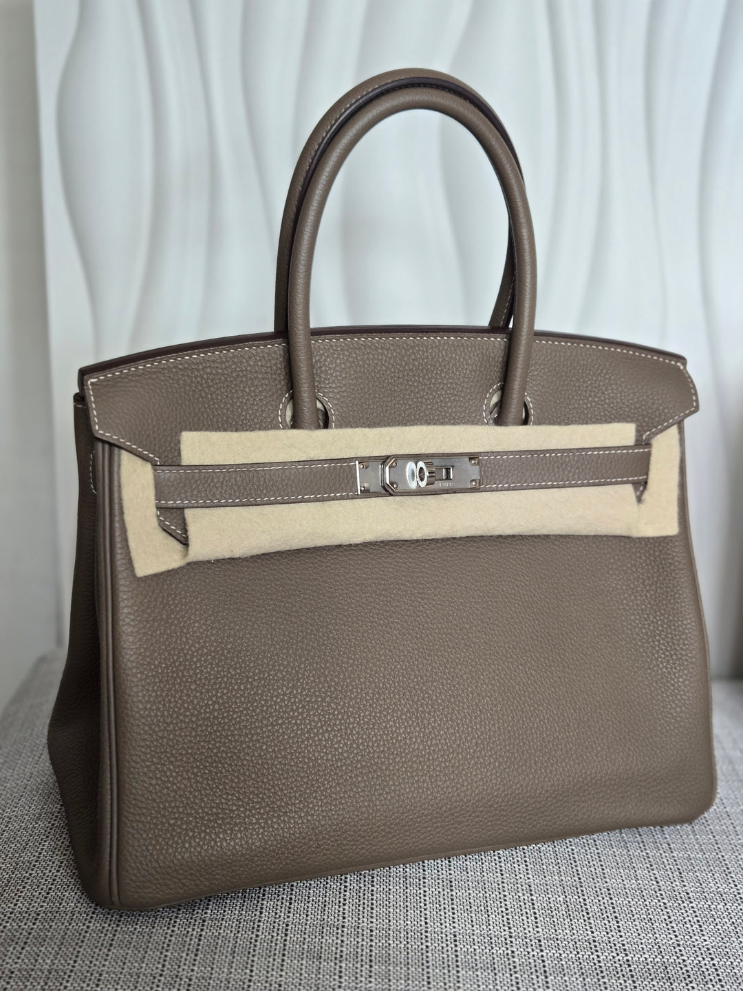 Hermes Etoupe Taupe Togo Leather PHW Birkin 30 Stamp C 2018