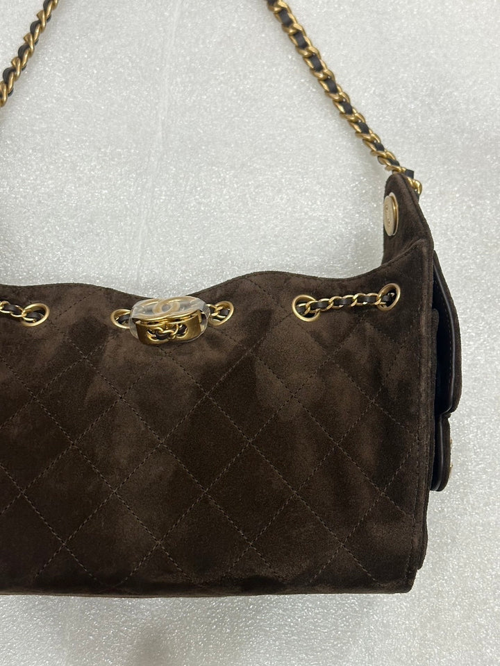 CHANEL 26C Brown Suede Aged GHW Mini 25 Hobo Bag