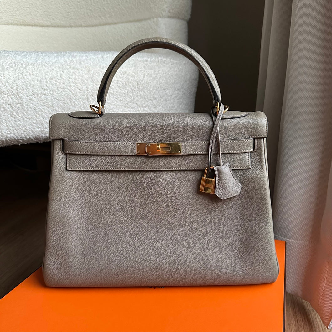 Hermes Kelly 32 Gris A Togo Leather GHW stamp C (2018)