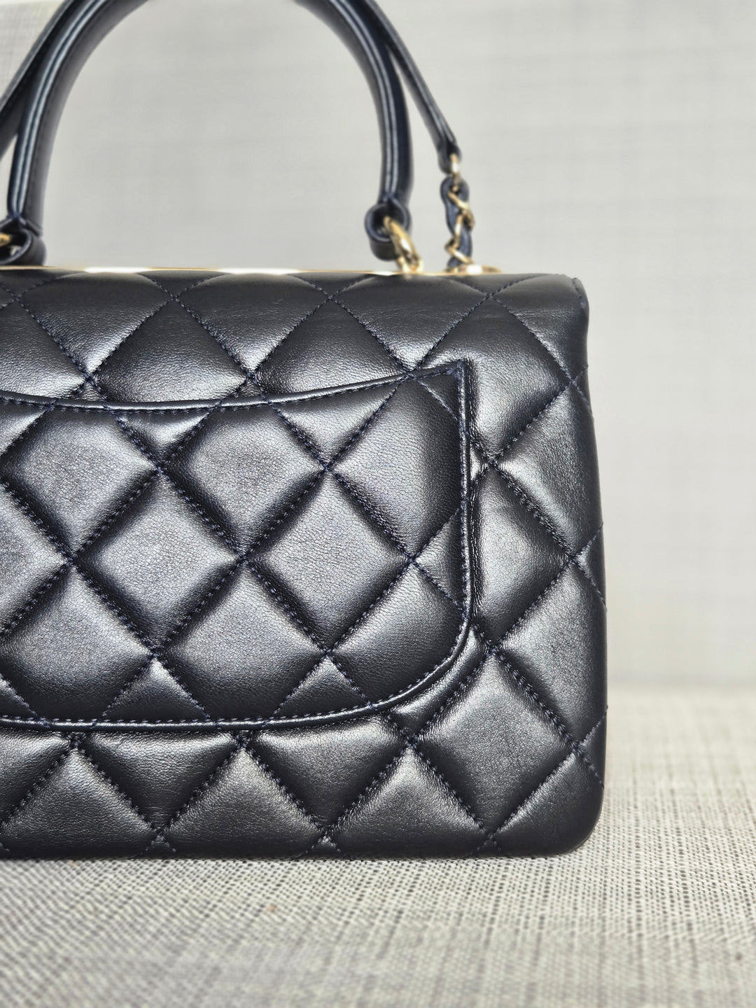 Chanel series 28 2019 Navy Lambskin Champagne GHW Trendy CC Flap Bag size Small with Detachable Strap