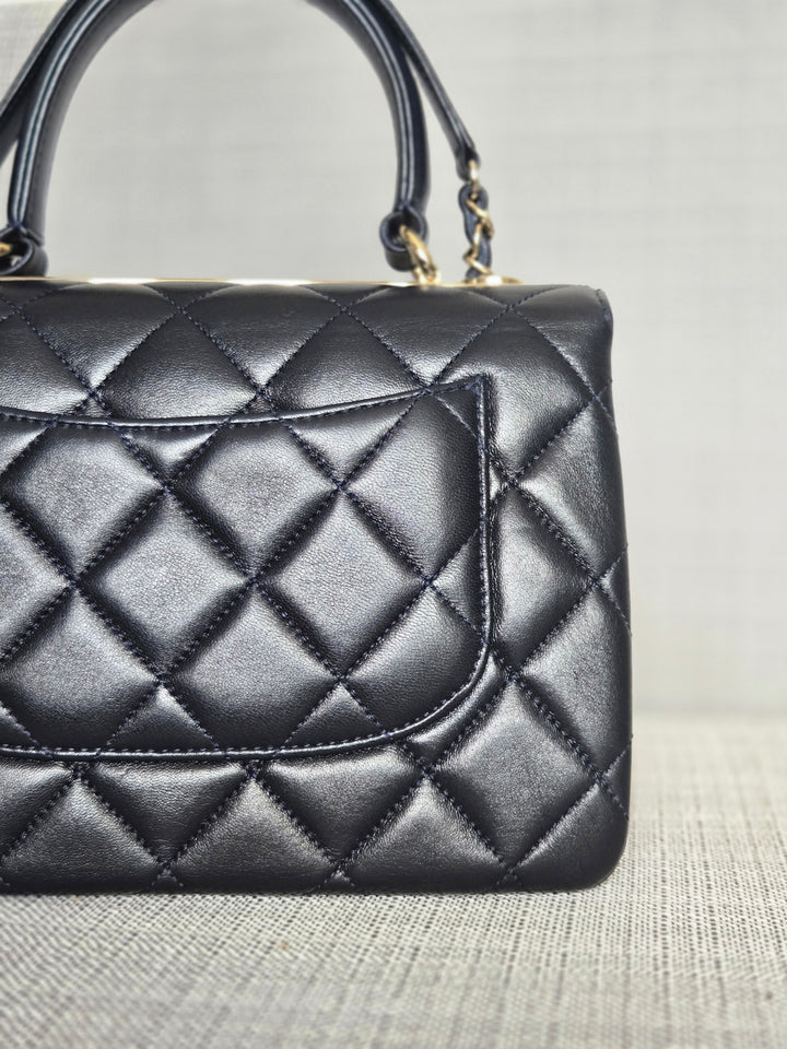 Chanel series 28 2019 Navy Lambskin Champagne GHW Trendy CC Flap Bag size Small with Detachable Strap