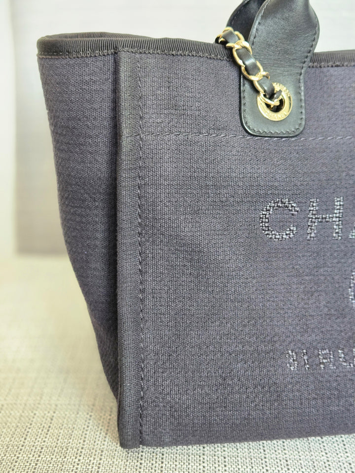 Chanel 22B Collection 2022 Black Tweed Small Deauville Tote with Top Handle with LGHW