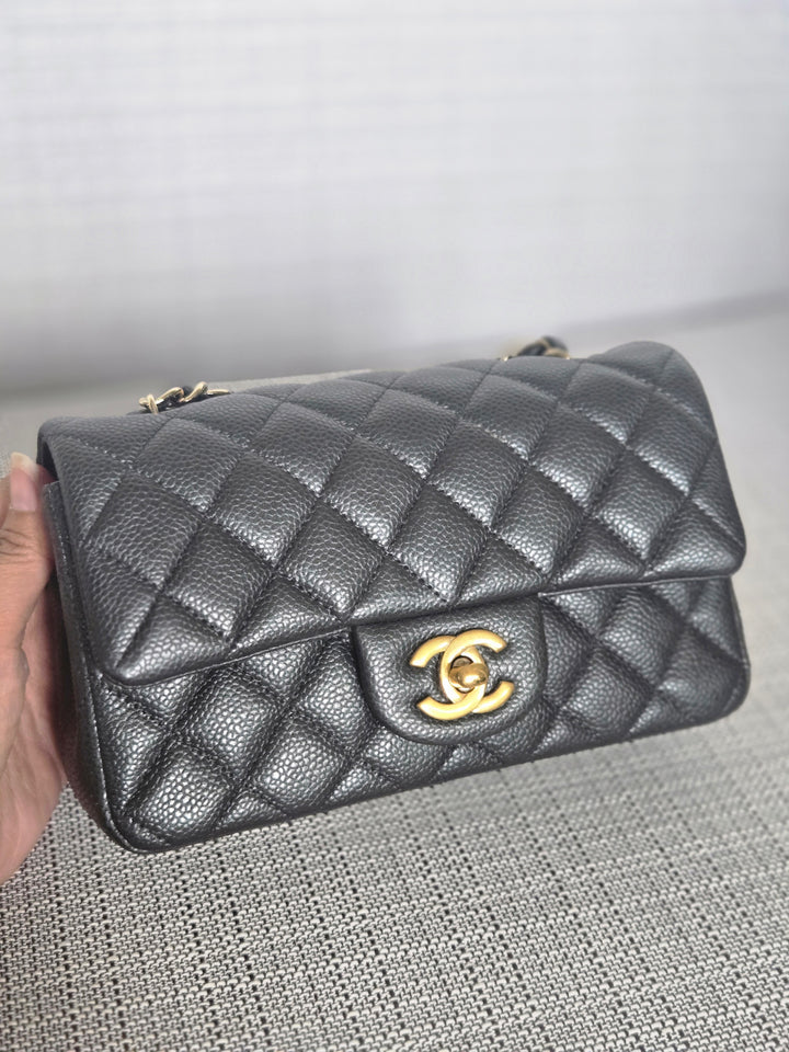 Chanel series 25 2018 Summer/Spring 18S Collection Pearly Dark Grey Caviar LGHW Mini Rectangular Flap Bag