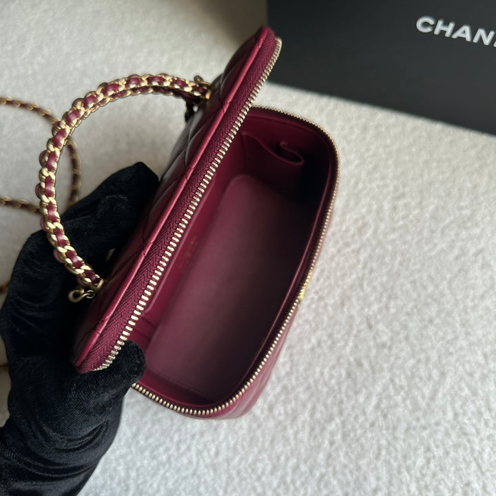 CHANEL 22K collection Burgundy Lambskin aged GHW Top Handle Vanity Case 2022