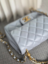 Load image into Gallery viewer, CHANEL Pearl Twist Pearly Silver Light Blue Lambskin Mini Flap Bag
