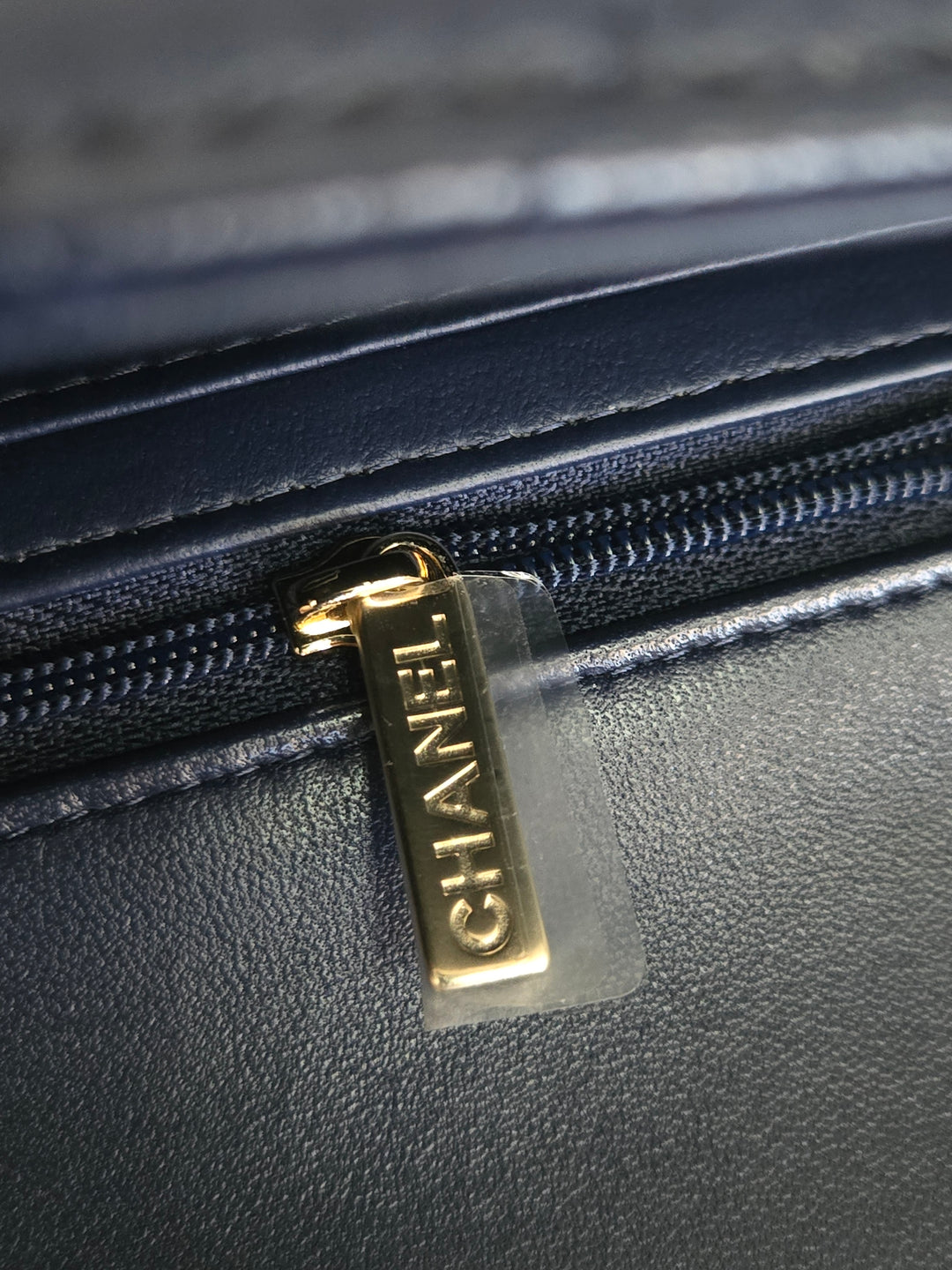 Chanel Navy Lambskin Mini Rectangular Flap Bag with Champagne GHW and Top Handle