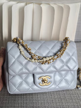 Load image into Gallery viewer, CHANEL Pearl Twist Pearly Silver Light Blue Lambskin Mini Flap Bag
