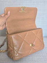 Load image into Gallery viewer, Chanel 19 in 22A/K collection Caramel Brown Lambskin with mixed HW Flap Bag size Small 26 cms
