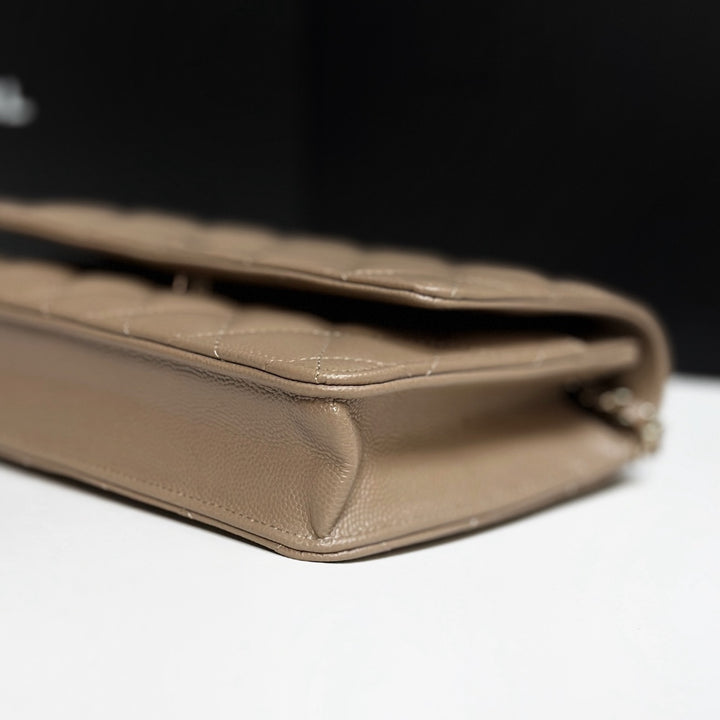 CHANEL 22A collection 2022 Dark Beige Caviar LGHW Classic Wallet On Chain (WOC)