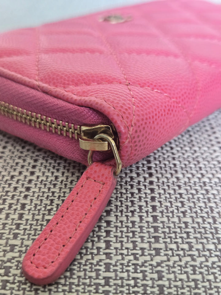 Chanel series 27 2019 19C collection Barbie Bright Pink Caviar LGHW Medium Zippy Wallet 6 inches