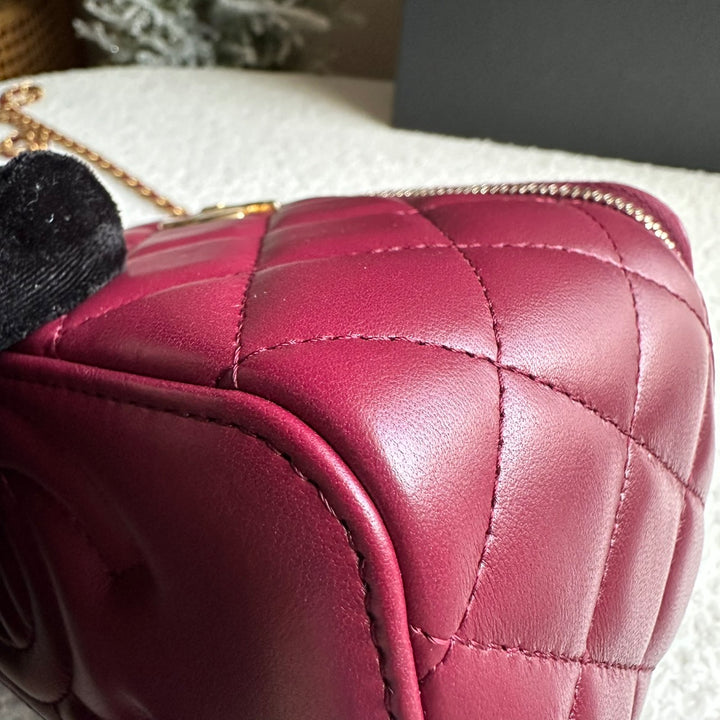 CHANEL 22K collection Burgundy Lambskin aged GHW Top Handle Vanity Case 2022
