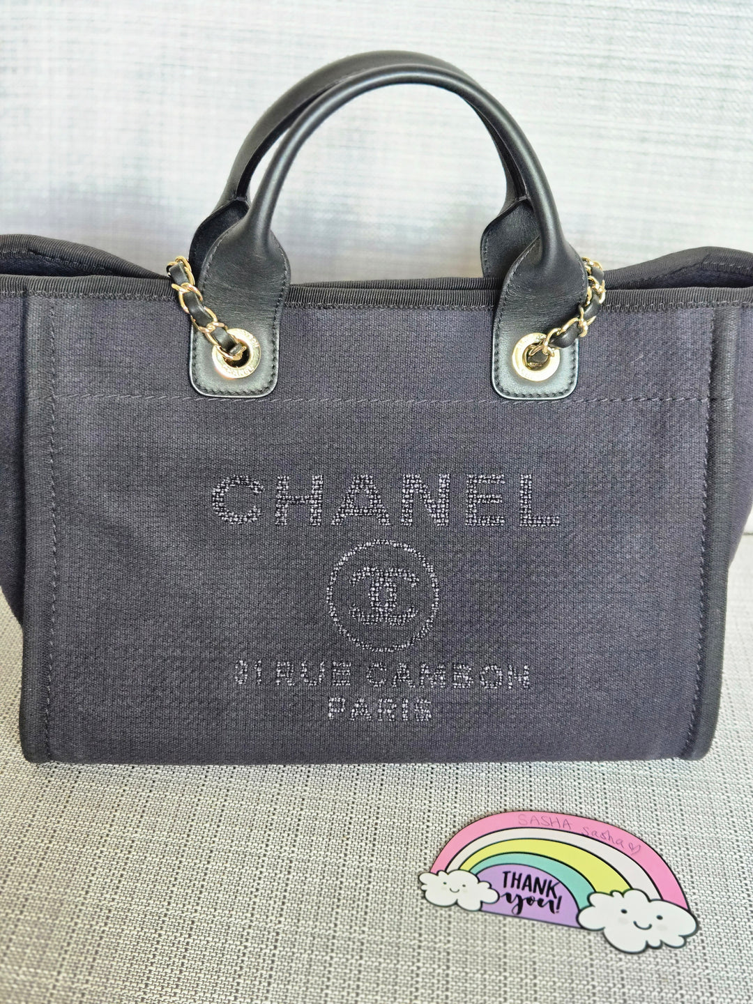 Chanel 22B Collection 2022 Black Tweed Small Deauville Tote with Top Handle with LGHW