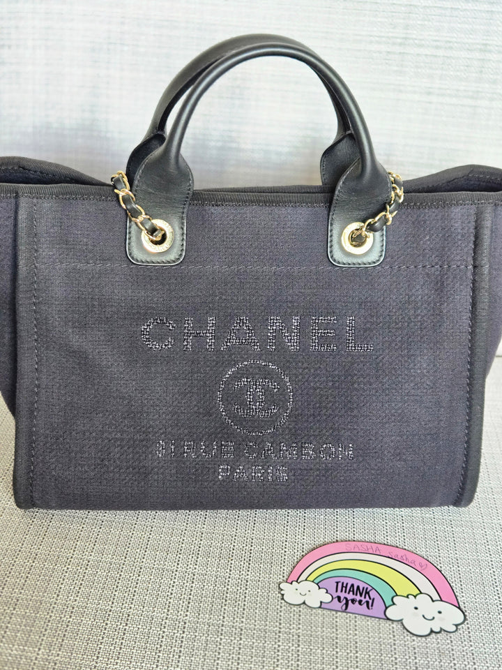 Chanel 22B Collection 2022 Black Tweed Small Deauville Tote with Top Handle with LGHW