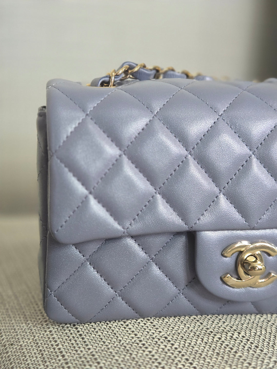 Chanel 22B Iridescent Light purple lambskin champagne GHW Mini Rectangular Flap Bag