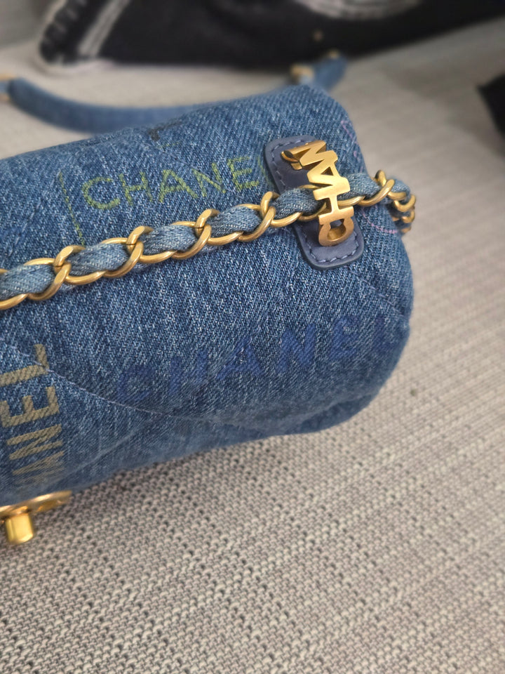 Chanel 22P Blue Denim Mood Flap Bag size Small with aged GHW