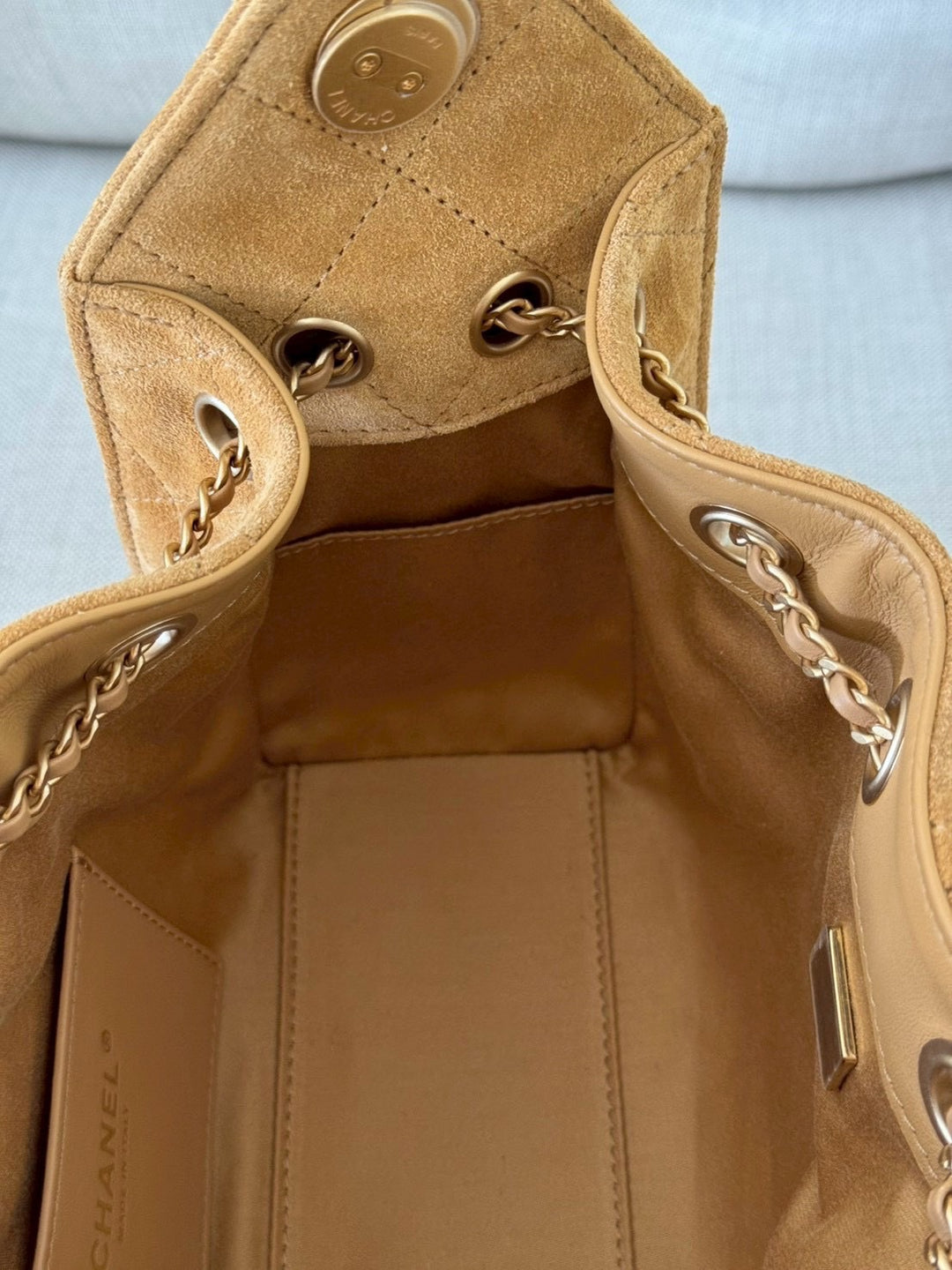 CHANEL 26C Camel Suede Aged GHW Mini 25 Hobo Bag