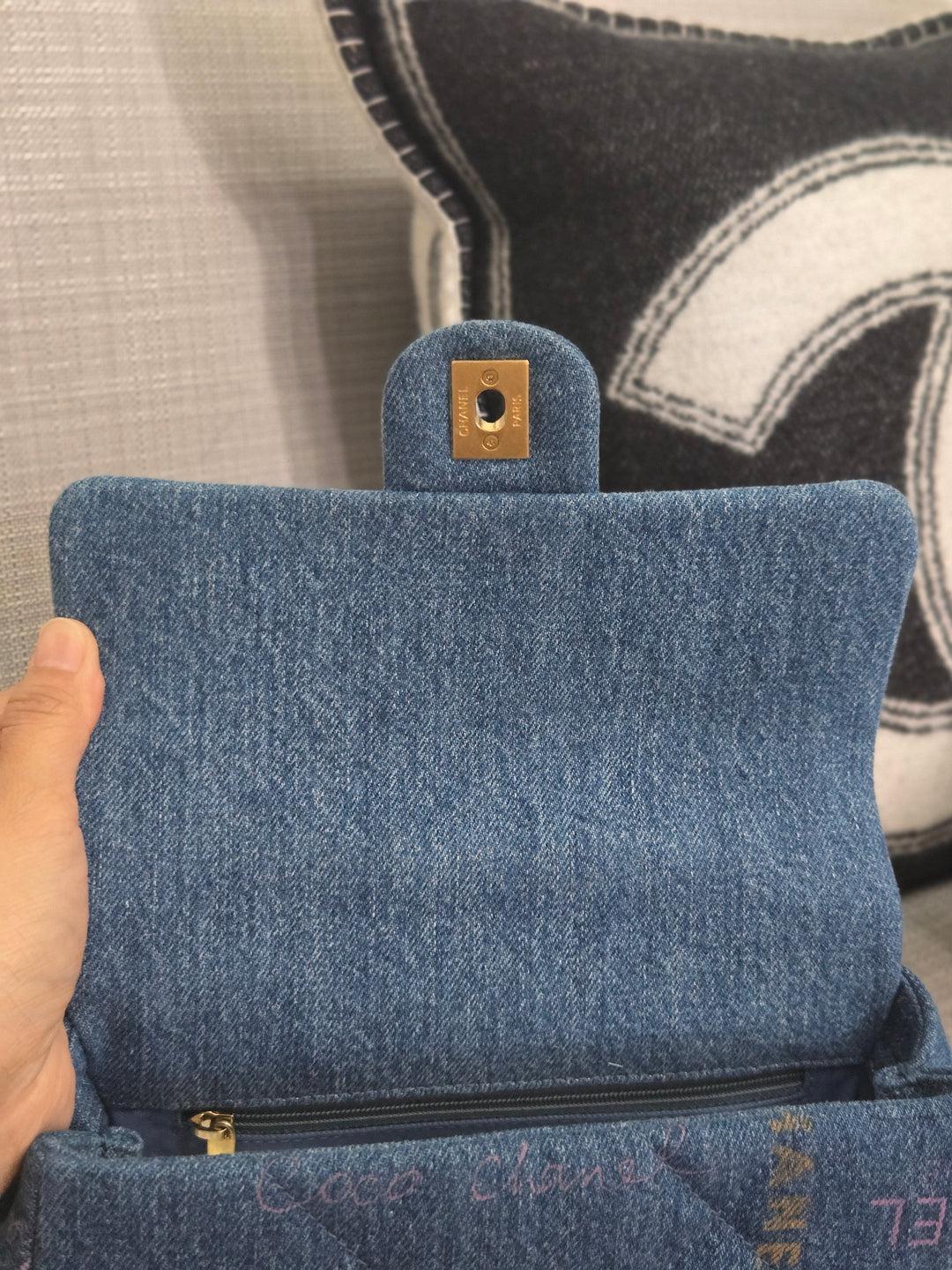 Chanel 22P Blue Denim Mood Flap Bag size Small with aged GHW