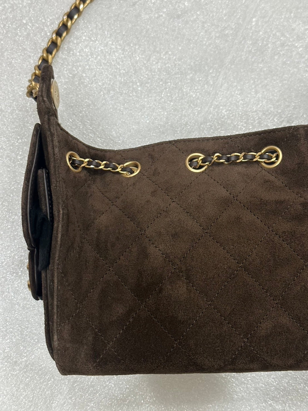 CHANEL 26C Brown Suede Aged GHW Mini 25 Hobo Bag