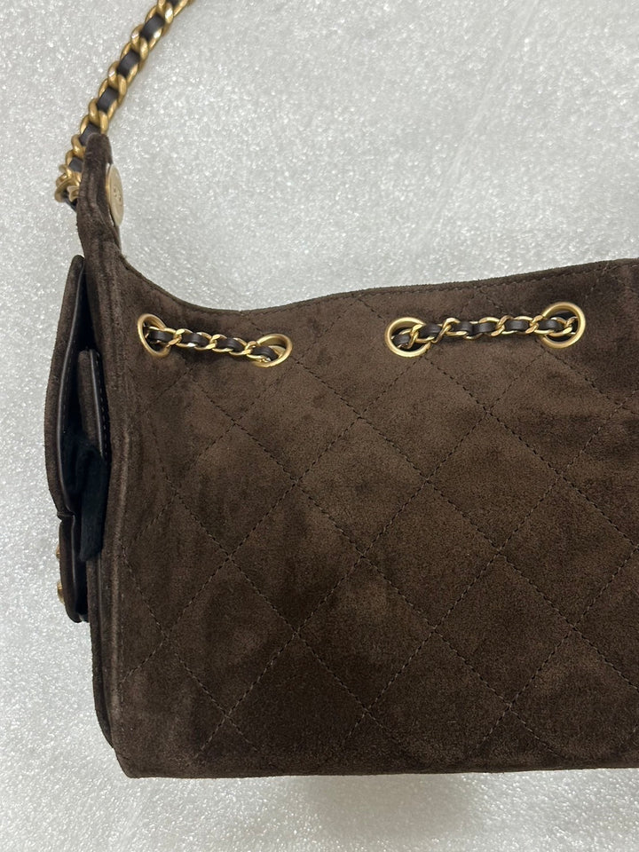 CHANEL 26C Brown Suede Aged GHW Mini 25 Hobo Bag