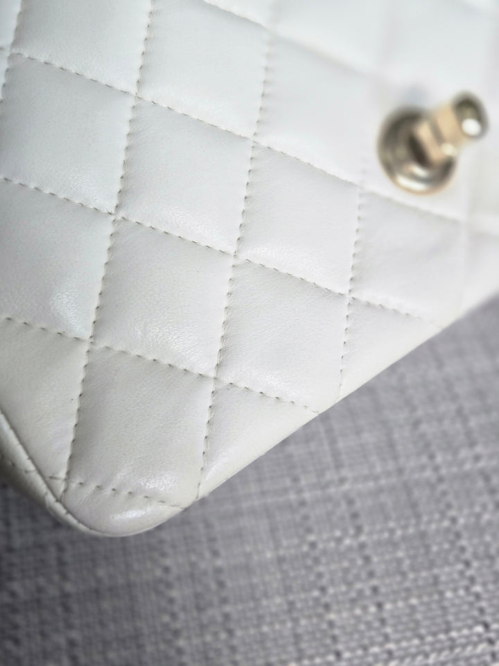 CHANEL series 23 2016 White Lambskin LGHW Mini Rectangular Flap Bag