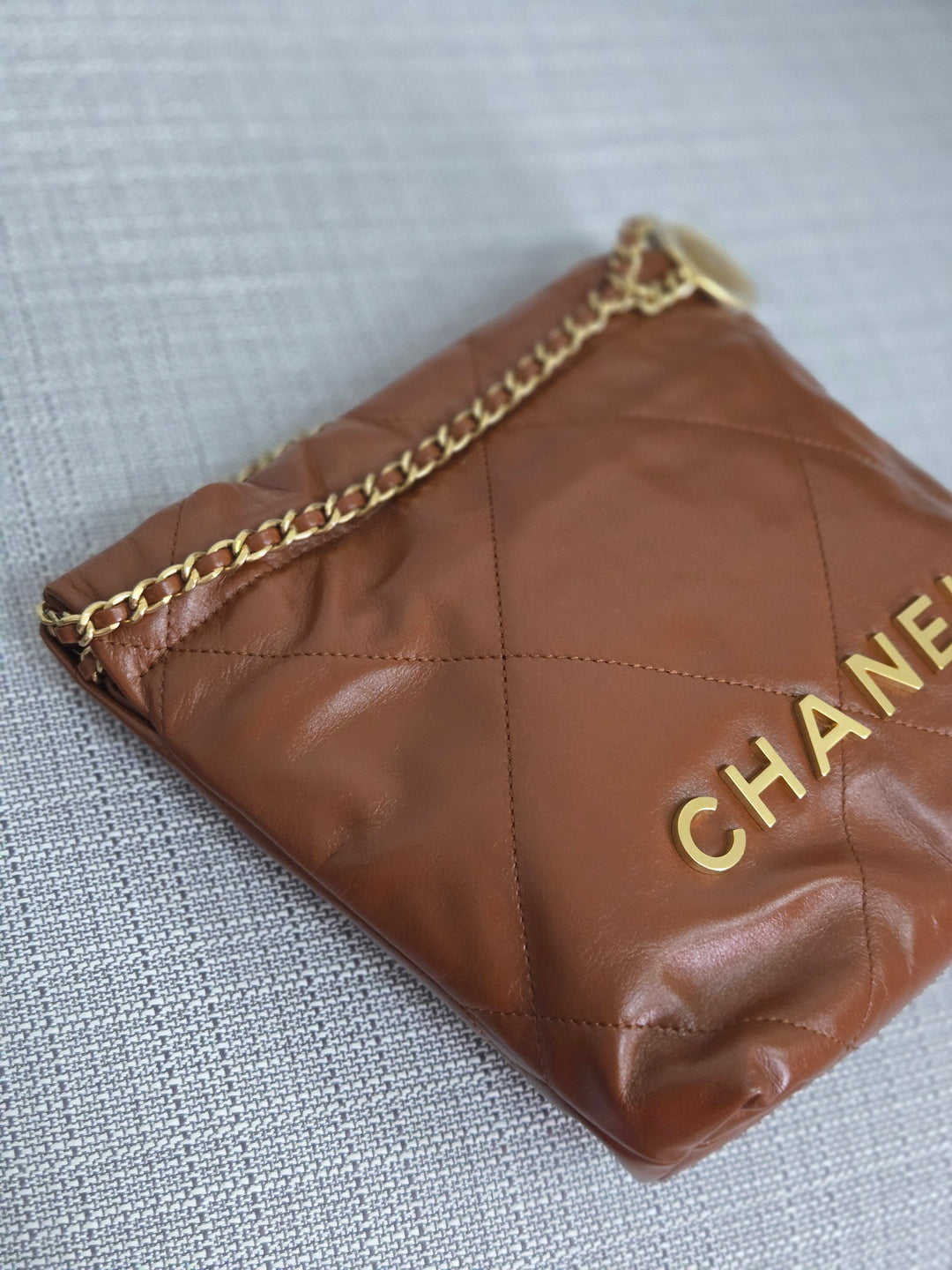 Chanel 23A 2023 Fall/Winter Collection Brown Lambskin Mini 22 Bag