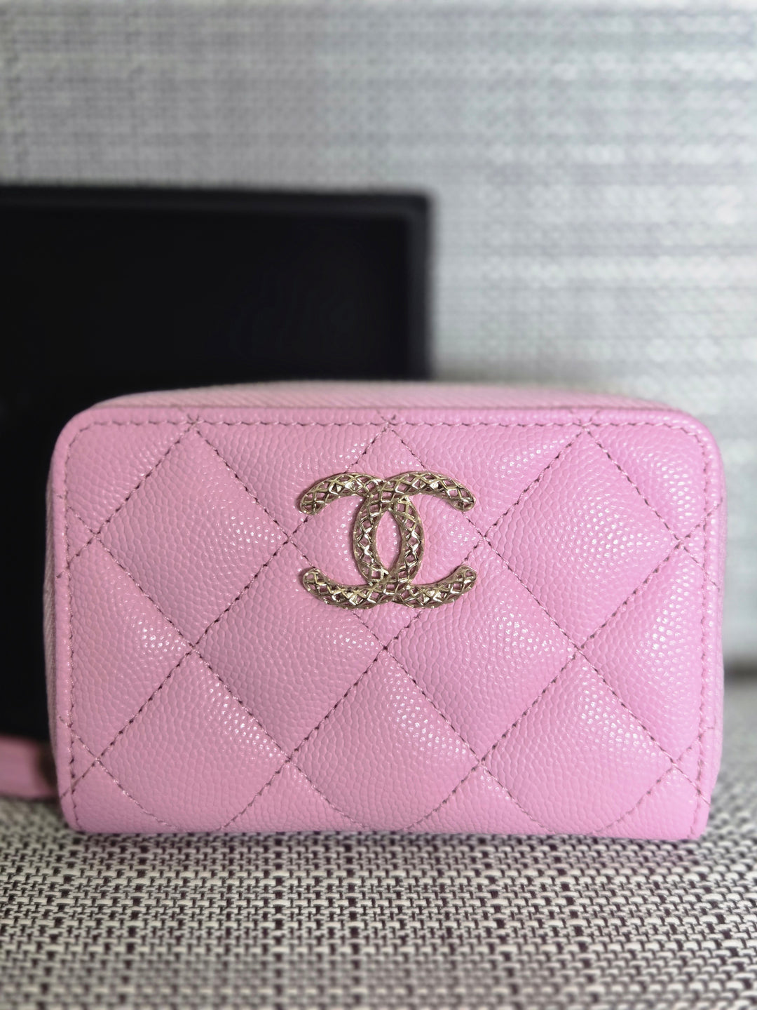 Chanel 23P collection 2023 Mauve undertone Pink Caviar Big Logo LGHW Zippy Coin Purse 2023 with mint green lining